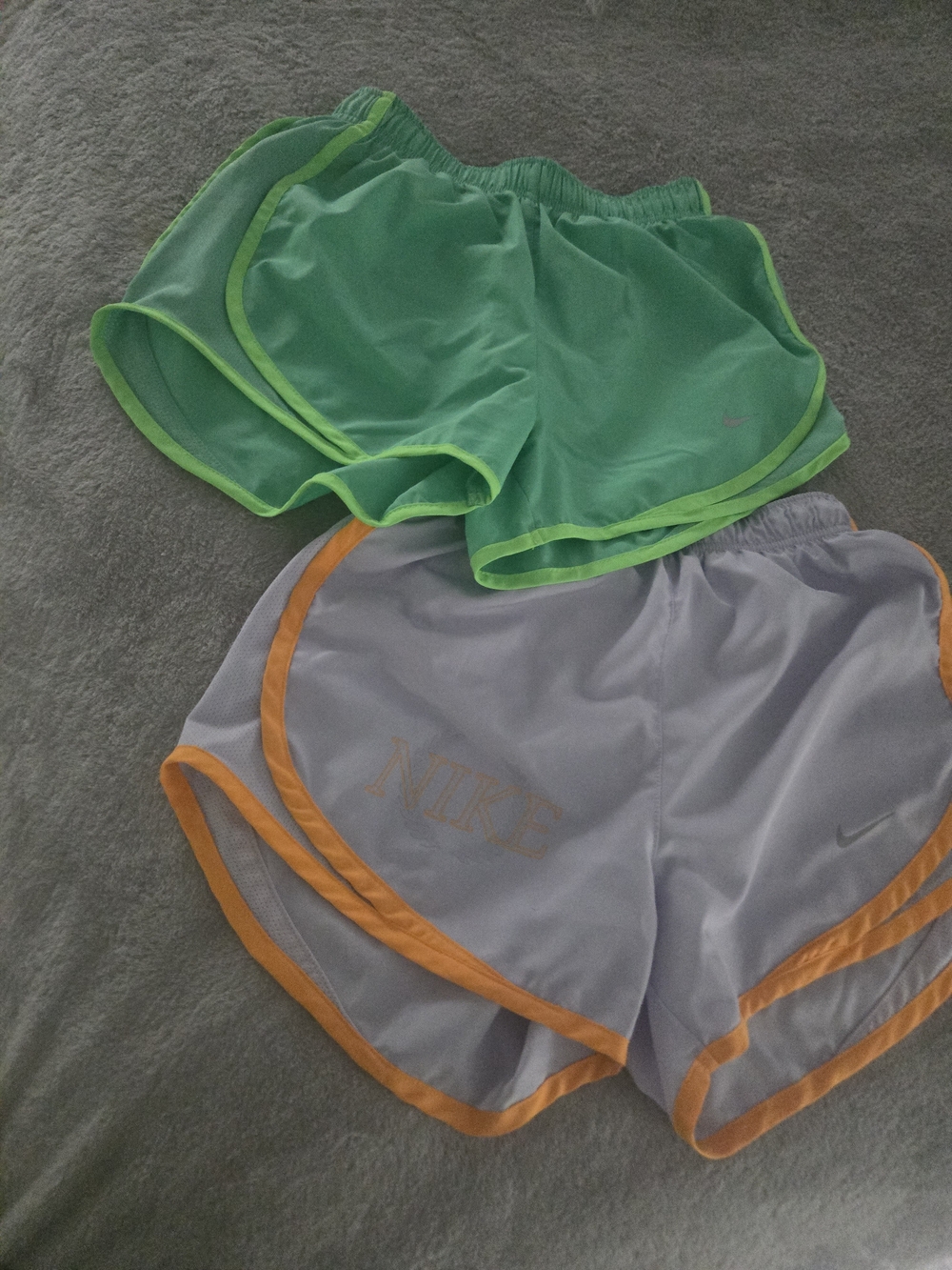 Nike Women’s Running Shorts - Green & Light Purple with Orange Trim